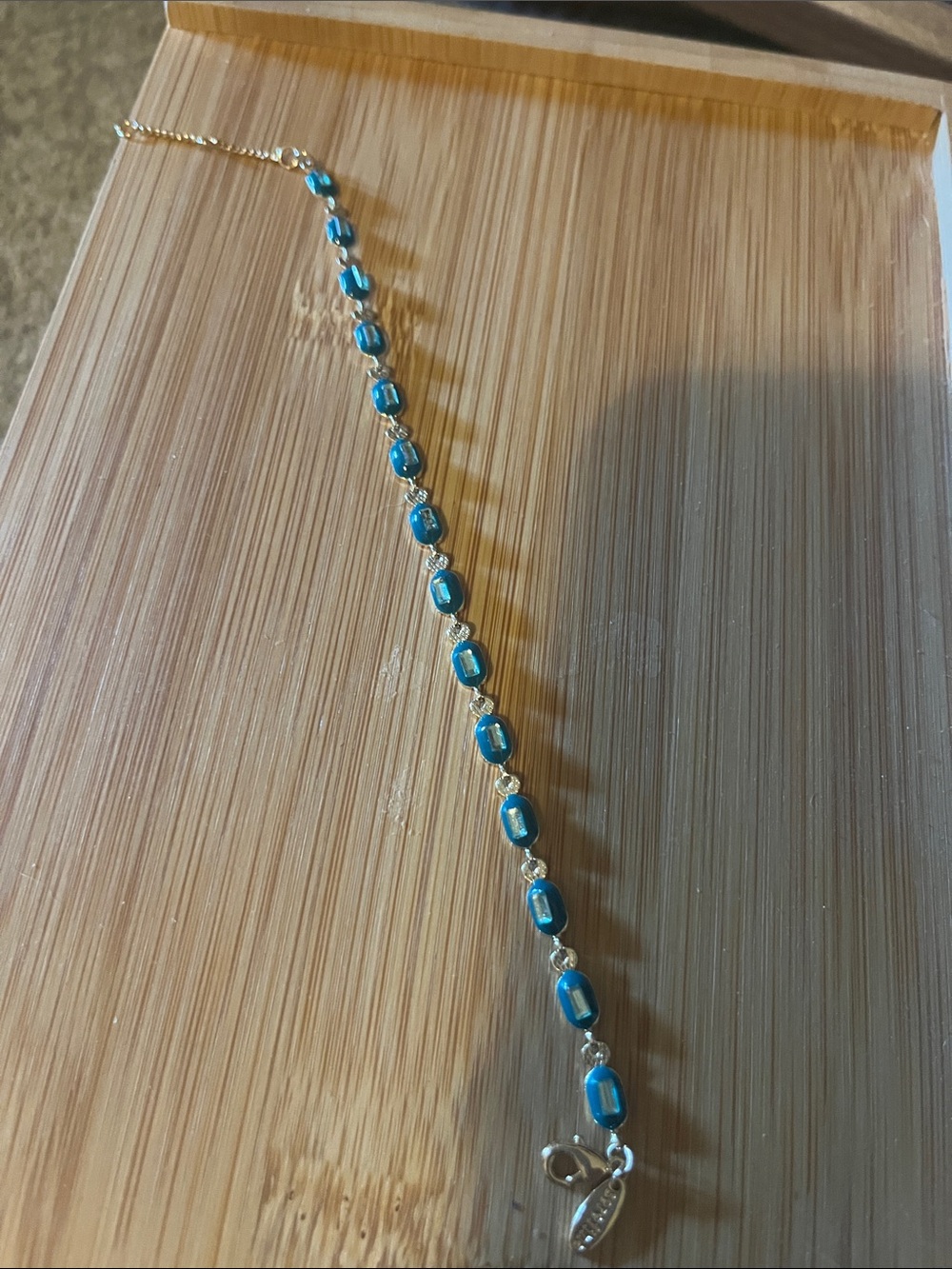 Anthropologie Delicate Teal Beaded Bracelet with Gold Accents
